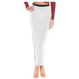 BODYWEAR LTD - Womens Ladies High Elasticated Waisted Gypsy Stretchy Bodycon Long Maxi Skirt Party Club Night Out Maxi Long Pencil Skirts (White, UK Size 14 - X/L)