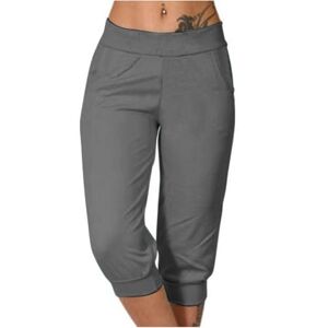 PRiME Capri Pants for Women UK Summer Cropped Trousers Elasticated Waist Capri Trousers Drawstring Mid Rise Cropped Leggings Casual Yoga Jogger Pants,Dark Gray7,Medium