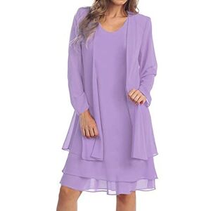 Lightening Deals Casual Tunic Dress Women's Chiffon Stitching Long Sleeves in The Long Two Piece Dress Set Dress Mother of The Bride Purple