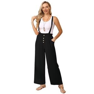 SotRong Black Linen 3/4 Cropped Trousers Women's Wide Leg Pull On Paperbag Trousers High Elastic Waisted Cotton Palazzo Trousers Summer Loose Lightweight Button Leisure Pants with Pocket S