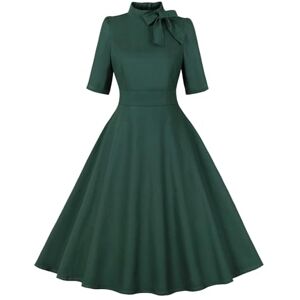 ⭐women Tunic Dress Uk 0102mjrqz5 Evening Dresses Ruched A-Line Midi Dress Short Sleeve Swing Dresses with Bow Tie Elegant Vintage Dresses for Women Polka Dot Dress Hepburn Style Dresses 1950S Dresses UK Plus Size Cocktail Dress