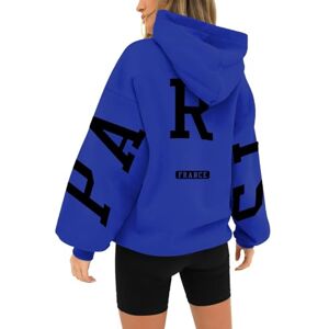 Generic Hooded Sweatshirt Women Pullover Women's Long Sleeved Zipperless Back France Printed Hoodie Cute Hoodies Teen Girls (Blue, L)