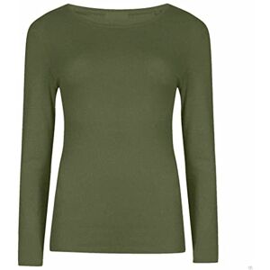 Crazy Fashion Long Sleeve Plain Tshirts for Women UK Round Scoop Neck Stretchy Formal Casual Basic Slim Fit Jersy Ladies Tee Top Plus Size 8-22 Khaki