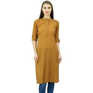 Phagun Cotton Plain Kurti Tunic Mandarin Collar Ethnic Casual Kurta Blouse Light Brown