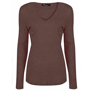 Fairy Trends Ltd Womens Plain V Neck T-Shirt Long Sleeve Casual Basic Ladies Top Plus Size Brown 24-26