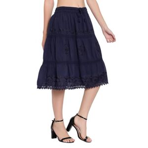Doorwaytofashion Cotton Summer Skirt Midi Boho Hippie Crochet Lace Tiered One Size 10 12 14 16 18 (Navy Blue)