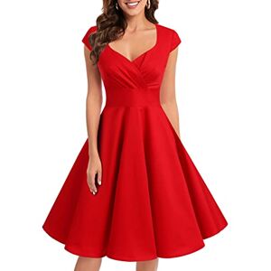 Bbonlinedress Women's 50s 60s A Line Rockabilly Dress Cap Sleeve Vintage Swing Party Dress Red M