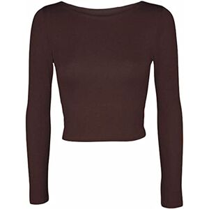 Fairy Trends Ltd Womens Crop Long Sleeve T Shirt Ladies Short Plain Basic Round Neck Shirts Top 8-14 (Chocolate Brown UK 8-10)