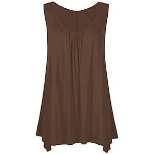 Purple Hanger Womens Sleeveless Ladies Stretch Gathered Round Neck Uneven Hem Long Vest T-Shirt Top (20-22, Dark Brown)