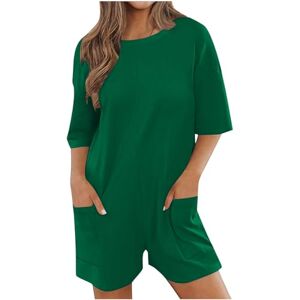 Short Jumpsuits For Women Sexy Keepink Oversized Rompers for Women 2024 Summer Casual Short Jumpsuits Half Sleeve Crew Neck Loose T-Shirt Romper with Pockets Athletic Workout Onesie Ladies Short Overalls Trendy