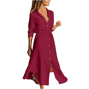 Heutiges Angebot Sommerkleid Damen Summer Dress Women's Long Plain Blouse Dress Short Sleeve V-Neck Maxi Dress Irregular Beach Dress Party Dress Plus Size Casual Dress Ankle Length Maxi A-line Dress Casual Skater Dress, T05 Wine, L