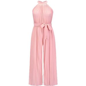 Generic Halter sleeveless pleated jumpsuit trousers summer women's new style lace-up pleated wide-leg pants-LQ268-fen-M