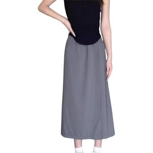 Sheng Women Loose Skinny Eight-Cut Culottes, Cropped Casual A-Line Elastic High-Waisted Wide Leg Skirt Pants with Pockets (Grey,XL)