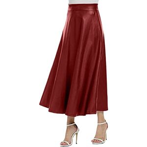 Générique Faux Line Womens Waist Skirts Long Skirt Solid Leather High Color A Skirt Black Cheap, Red, L