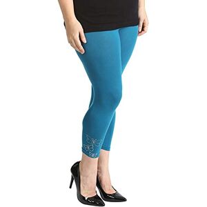 GirlzWalk New Womens Plus Size Cropped Leggings Ladies Butterfly Stud Rhinestone Trousers Bottoms Elasticated 3/4 Length (Teal, 16-18)