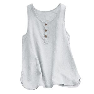Generic Sleeveless Tank Tops for Women UK Solid Colour Crewneck Button Down Vest Tops Ladies Summer Baggy T Shirts Casual Dressy Going Out Tunics White