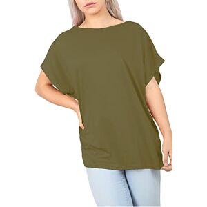 Be Jealous Fashion Star Womens Baggy Oversized Batwing One Shoulder Bardot Basic T Shirt Tee Top Batwing Khaki Plus Size (UK 24/26)