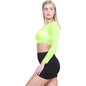 Hamishkane New Ladies Long Sleeve Mesh Insert Sheer See Through Crop Top T-Shirt Party Top Neon Green