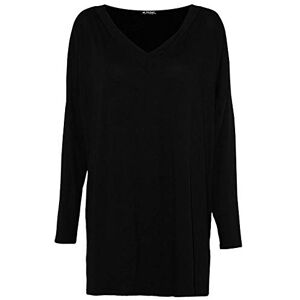 Oops Outlet Women Ladies Batwing Sleeve Baggy Cuffed Oversized Fine Knitted Tunic Mini Dress (Plus Size (UK 24/26), V Neck Black)