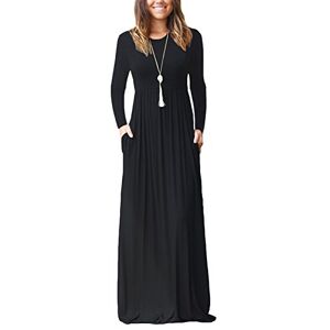 PCEAIIH Women's Casual Long Sleeve Maxi Dress Loose Long Dresses with Pockets (S-Black)