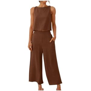 ⭐ Tousers For Women Uk,240315bt204 FunAloe Women'S Linen Trouser Suits Linen Outfits For Women 2 Piece Set Womens Two Piece Outfits Summer Two Piece Wide Leg Pants Set For Women Round Neck Crop Basic Top Button Back Tops With Pocket