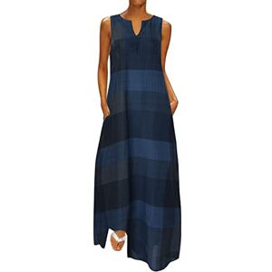 MUMEOMU Maxi Dress for Women, Women's Summer Casual Loose Sundress Elegant Long Dress Sleeveless Maxi Floral Dresses Sleeveless Summer V-Neck Casual Beach Long Dress with Pockets (Blue #9, XXXXXL)