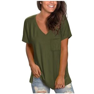 Generic Short Sleeve Blouse for Women UK Solid Colour V Neck Tops Ladies Summer Baggy T Shirts Casual Workout Tees Army Green