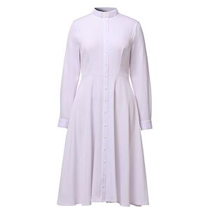 FAD-4U A Line Church Dresses for Women Long Sleeve Rows Buttons Decor Clergy Dress with Stand Collar White