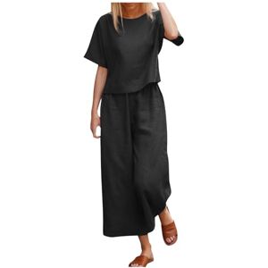 Rtdgcv Women Pants Suit Women 2 Piece Clothing Summer Casual Short Sleeve Crew Neck Crop Top Wide Leg Pants Casual Matching Set Velvet Leisure Suit Ladies Trouser Suit Women Pants Suit Women, black, XXXL