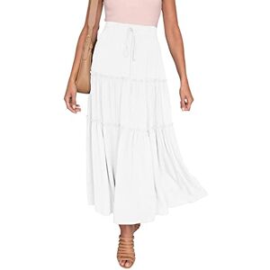 Ahafeni Women 's Boho Maxi Skirt Ladies Ruffle A Line Elasticated Waist Swing Beach Long Skirts (White, XL)