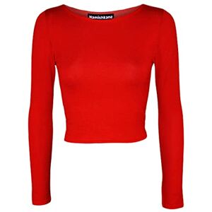 Hamishkane Ladies Plain Round Neck Long Sleeve Crop Top Casual Basic Summer T-Shirt Red