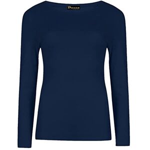 New Womens Long Sleeve Round Neck T Shirt Top Ladies Scoop Neck Plain Formal Casual Stretchy Tee Basic Fit T-Shirt Top UK Plus Size 8-26 Navy Blue