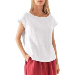 Generic Short Sleeve Cotton Linen Blouse for Women UK Solid Colour Round Neck Tops Ladies Summer Baggy T Shirts Casual Dressy Going Out Tunics White