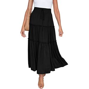 Ahafeni Women 's Boho Maxi Skirt Ladies Ruffle A Line Elasticated Waist Swing Beach Long Skirts (Black, M)