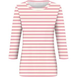 Generic 3/4 Sleeve Tops for Women UK Summer Round Neck Striped Print Blouse Ladies Casual Loose Fit T Shirts Elegant Dressy Tunics Pink