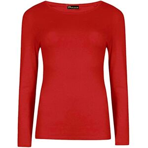 New Womens Long Sleeve Round Neck T Shirt Top Ladies Scoop Neck Plain Formal Casual Stretchy Tee Basic Fit T-Shirt Top UK Plus Size 8-26 Red