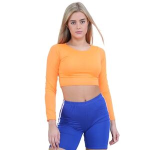 janisramone Womens Crew Neck Long Sleeve Crop Top Plain T Shirt Tops Ladies Summer Top 8-14 Orange