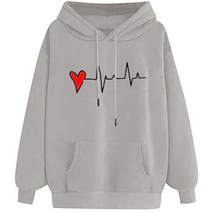 RLEHJN Hoodies for Women UK Sale Clearance Soft Ladies Jumpers Casual Drawstring Hooded Sweatshirts Comfortable Pullover with Pockets Long Sleeve Tops Hearts Print Sweater Lightweight Tracksuits Gray