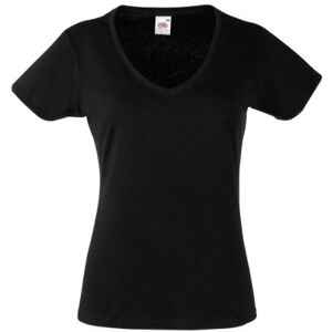 Fruit of the Loom Lady-Fit Valueweight V-Neck T-Shirt SS047 (M, Black)