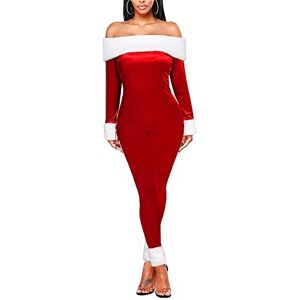 Yileegoo Women Mrs Santa Claus Costume Christmas Off Shoulder Long Si Velvet Jumpsuit Romper (Red, Small)