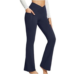 PRiME AMhomely Women's Boot Cut High Waisted Flared Yoga Pants Workout Casual Trousers Sweatpants Wide Leg Lounge Pajamas Pants Comfy Drawstring Workout Joggers Pants with Pockets Navy, XL