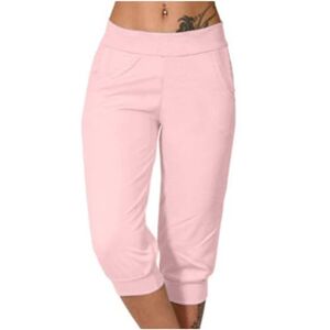 PRiME Capri Pants for Women UK Summer Cropped Trousers Elasticated Waist Capri Trousers Drawstring Mid Rise Cropped Leggings Casual Yoga Jogger Pants,Pink6,XX-Large
