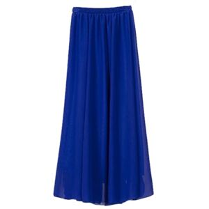 Gyios Long Skirt Chiffon Skirt Summer Long Skirt High Waist Solid Color Large Size A-line Skirt Floor-length Beach Skirt-100cm-blue