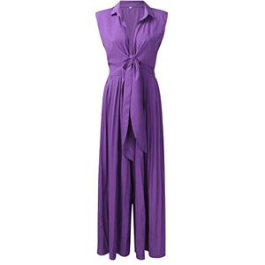 Ainiyo Dungarees For Women Elegant Deep V Drawstring Jumpsuit Playsuit for Holiday Beach Stylish Leg Pleated Layered Flowing Bodysuit Dating Dinner Wedding Formal Jumpsuit (Purple, XL)