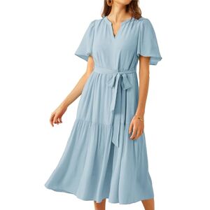 GRACE KARIN Women Elegant Formal Evening Party Dress Party Beach Vacation Maxi Dress Short Sleeve A Line Dress Light Blue M