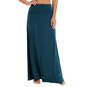 EXCHIC Women's Bohemian Style Print/Solid Elastic Waist Long Maxi Skirt, Steel Blue, S