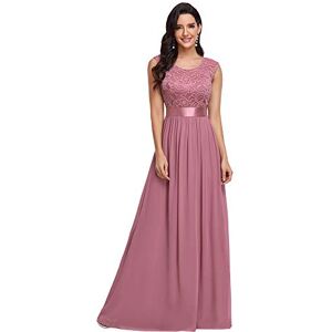 Ever-Pretty Women's Classic Round Neck Lace Bust Sleeveless Empire Waist Elegant A Line Floor Length Chiffon Wedding Guest Dresses Orchid 18UK