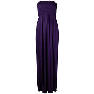 Purple Hanger New Womens Plain Long Strapless Elasticated Shearing Ladies Bandeau Shirred Boob Tube Summer Maxi Dress Purple Size 12 – 14