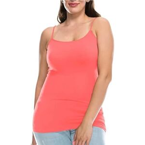 Pretty Attitude Womens Plain Sleeveless Ladies Stretch Round Scoop Neckline Camisole Long Strappy T-Shirt Vest Tank Top Plus Size (12, Coral)