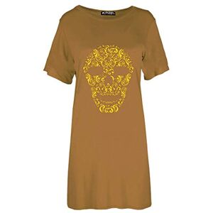 Fashion Star Women Gold Foil Skull Halloween Tunic Tee Dress Gold Foil Skull Brown M/L (UK 12/14)